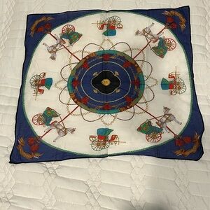 Celine Blue and White Scarf with Carriage Motif